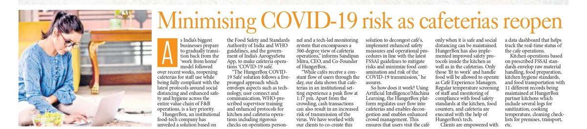 FeaturesPioneer's tweet image. Minimising #Covid_19 risk as cafeterias reopen!
Read full story here 👇:
pynr.in/2020/05/26/min…
@HungerBoxApp
@WHO
@ArogyaTelangana 
@Sandipanmitra 
#sanitizer #Hygiene #coronavirus #SocialDistancing #cafe #SafetyFirst #sanitize #SocialiseResponsibly