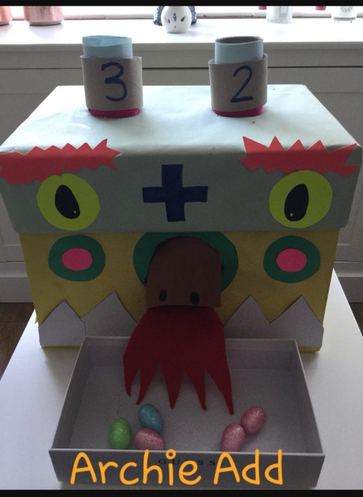 HayhurstJade's tweet photo. I made an adding machine named 'Archie Add' and asked my children if they would like to make one too. I also sent them a video of how to use it. Just look at these fantastic adding machines they created. The videos of the children using them made my day. Excellent learning! 🙂👍 https://t.co/CdERpEoKtw