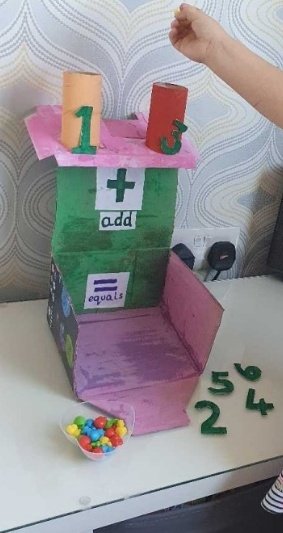 HayhurstJade's tweet photo. I made an adding machine named 'Archie Add' and asked my children if they would like to make one too. I also sent them a video of how to use it. Just look at these fantastic adding machines they created. The videos of the children using them made my day. Excellent learning! 🙂👍 https://t.co/CdERpEoKtw