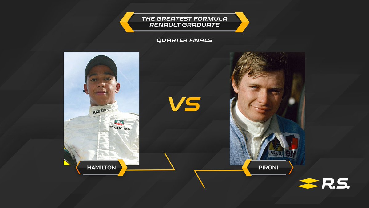 RenaultSeries's tweet image. 🏁 Let's kick off the Quarter Finals of the Greatest #FormulaRenault Graduate tournament.

Round 1 : @LewisHamilton 🇬🇧 or Didier Pironi 🇫🇷? 

👉 formulerenault.com/quarter-finals…