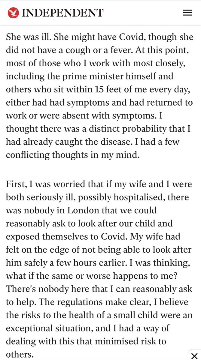 3/23 Mary may have had  #COVID19 which meant he might also, or he passed it to her- guidance says  #StayAtHome   if you have  #COVID19 symptoms- “extraordinary circumstance” was being a parent who feared he may contract virus but why was that different to any other parent?