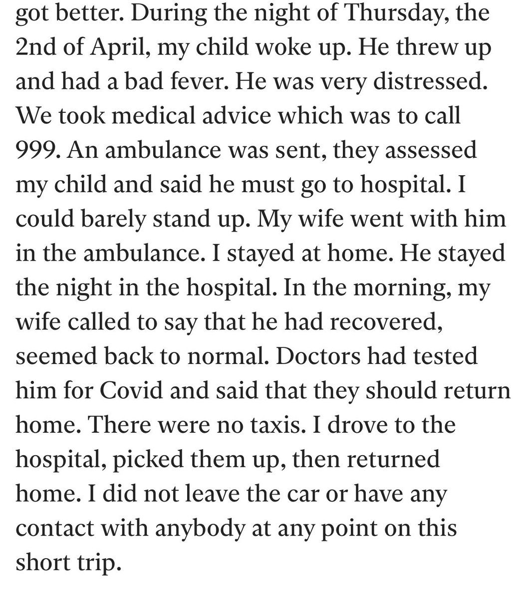 12/23 If you could barely stand up,had muscle spasms with limited breathing would you not be too impaired to drive & pick up your wife & child? thus risking them & members of the public? You must have discussed the  @spectator piece of 25 April & Daily Mail with your wife?