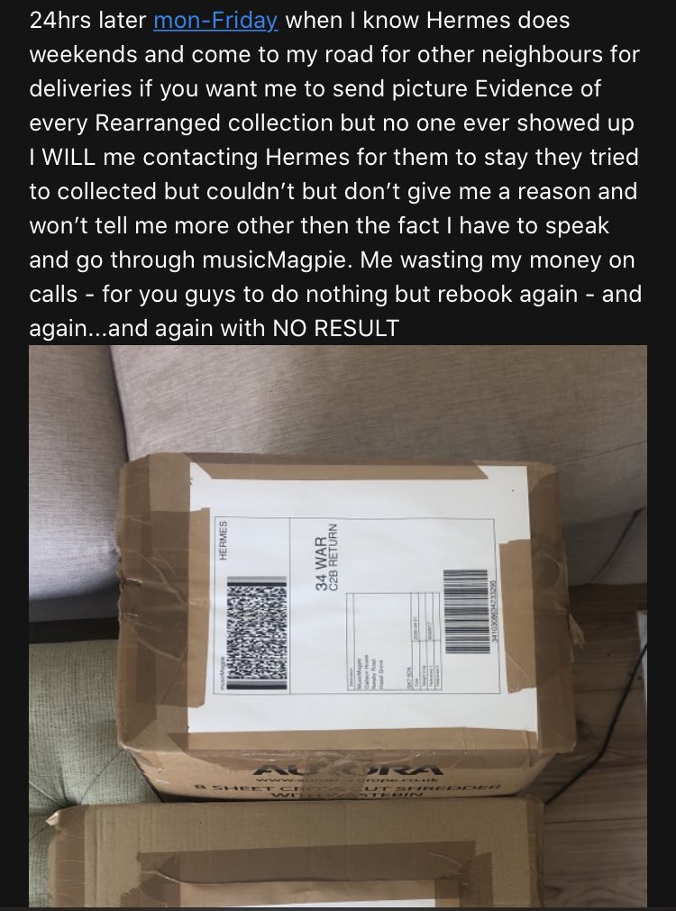 Rappleb's tweet photo. @musicMagpie @musicMagpieCS @Hermesparcels please actually do something about this. Been back and forth with customer service for over 7weeks. Order 6042617. https://t.co/DJr1BwrwL7