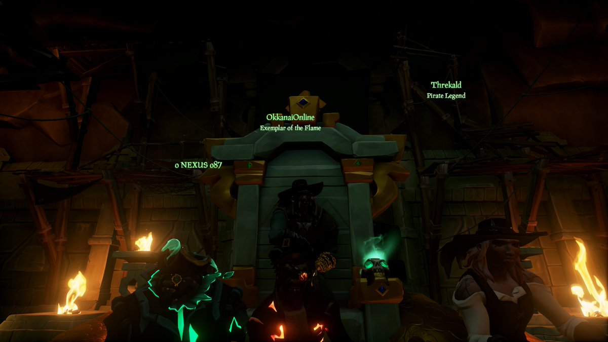 SairozzTV's tweet photo. Thanks to the lovely crew of The Inquisitor its captain has joined the legends! Forever cursed with the golden skin of greed! 
The peril was long but worth! As the Pirate Lord states, it's not about the gold, but the glory! Thanks to @RareLtd @SeaOfThieves for this gem of a game! https://t.co/7xecmOFSIB