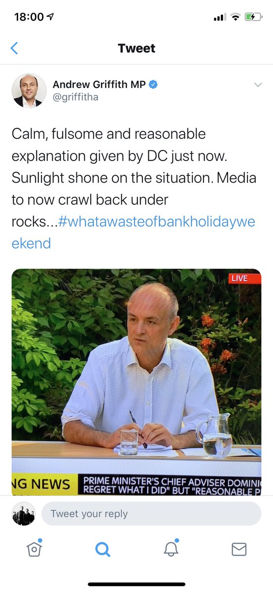 rubylux's tweet photo. @griffitha Why did you delete your previous 2 tweets in support of Cummings? It’s ok though - we have screenshots. https://t.co/8ZiD0RLjI4