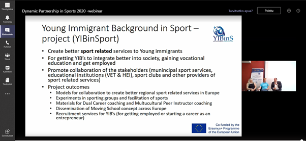 YIBinSport's tweet photo. Webinar about Dynamic Partnership in Sport. Important discussion about collaboration in sport, every level of Europe. #EUSport #ErasmusPlus @EuSport @EUErasmusPlus @VantaanKaupunki @bchelsinki @Diasport @UCAM @Brommagymnasium @cesieong https://t.co/dChy9Vyh4I