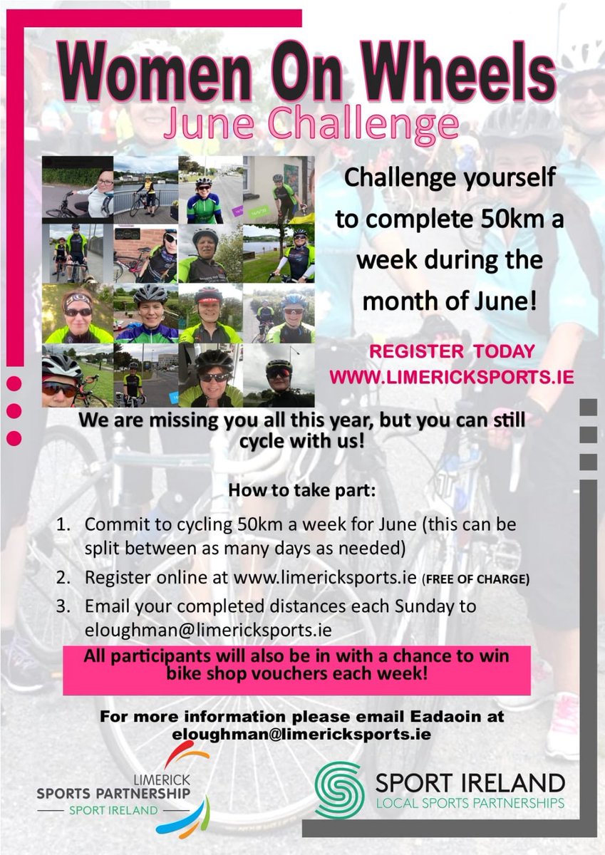 Limericksports's tweet image. 📢LSP June Cycling Challenge 📢

Cycling= healthy, fun, low impact for all ages!
Join us this June taking in the sights of your local area (5km) on your bike 🌿🌼

See details below 🚴🏻‍♀️

To Register 👇🏻
limericksports.ie/index.php/news…

#naturemoves #inthistogether
#BeActive #ActiveLimerick