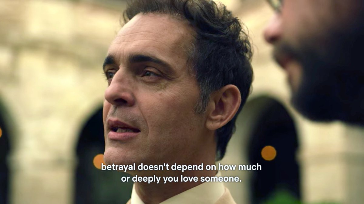 It’s a little nod to Andrés’s speech at the wedding where he says, “Betrayal is an inherent part of love.” And it makes so much sense because it’s not just his friends who are in the bank anymore. RAQUEL IS THERE TOO. RAQUEL HIS FIRST LOVE!!!!