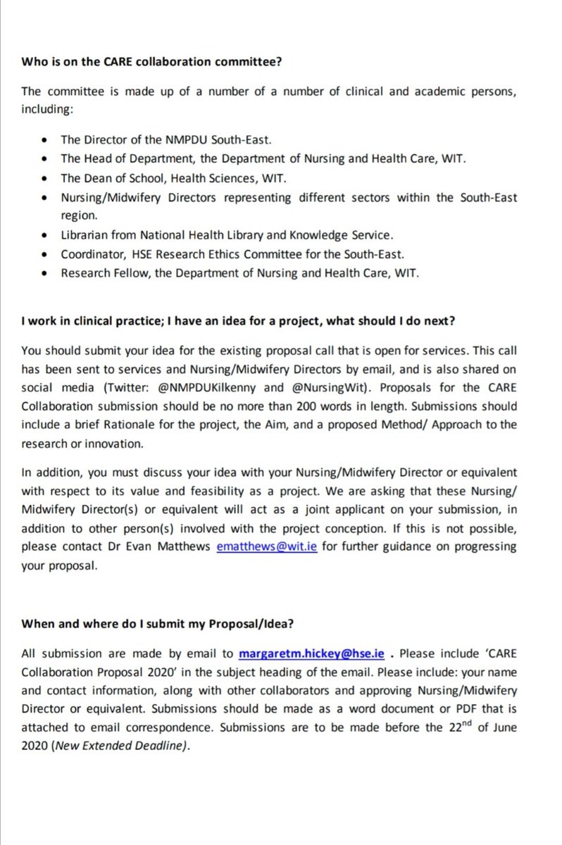 NursingWit's tweet photo. We have developed a quick guide to help you understand the CARE collaboration with partners @NMPDUKilkenny . We are receiving proposals from practice and developing leading PostGrad research with impact - we can help you get involved  #loveirishresearch #yearofthenurseandmidwife https://t.co/9u7Xqc1CPg