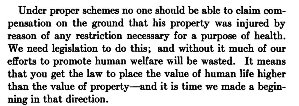 Adams is arguing that land use regulations should not require compensating the landowner as long as they have a strong grounding in protecting and promoting public health and that laws should reflect that.