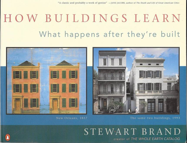 First  @stewartbrand of the Long Now Foundation. We build on his Layers of Change – proposed in How Buildings Learn. "A hymn to entropy... kicking the stuffing out of the proposition that architecture is permanent and that buildings cannot adapt.” [2/x]  https://www.penguinrandomhouse.com/books/320919/how-buildings-learn-by-stewart-brand/