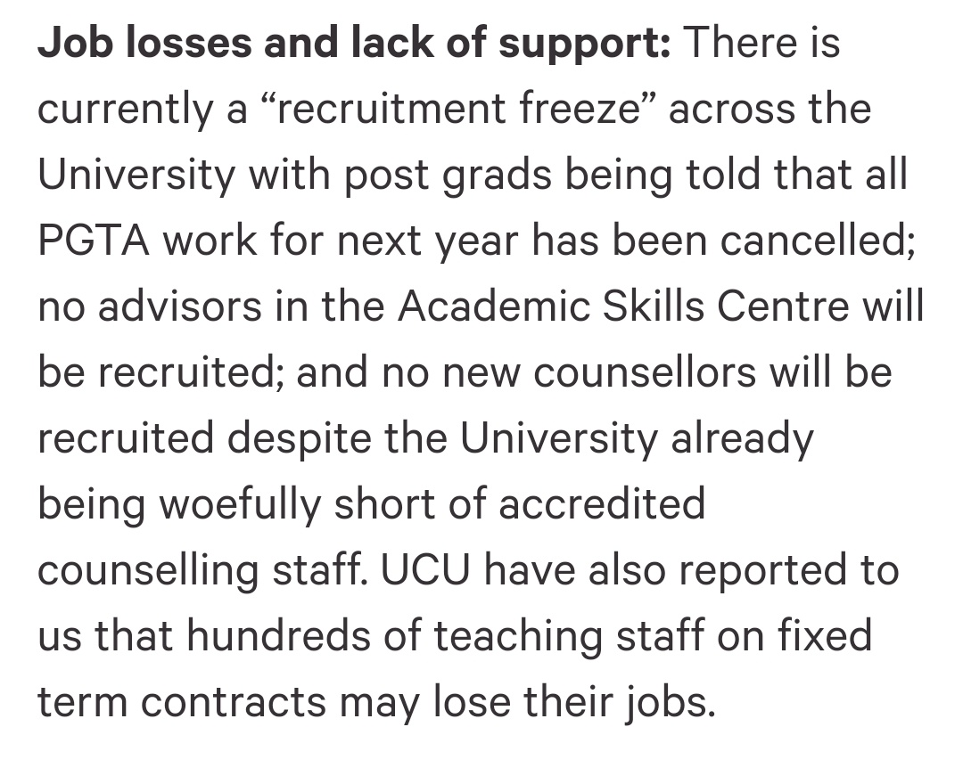 Glad to see this petition happening. The fact the University wants to cancel all PGTA work which a lot of my friends rely on for money and that there will be no new counsellors when there is already so few is ridiculous