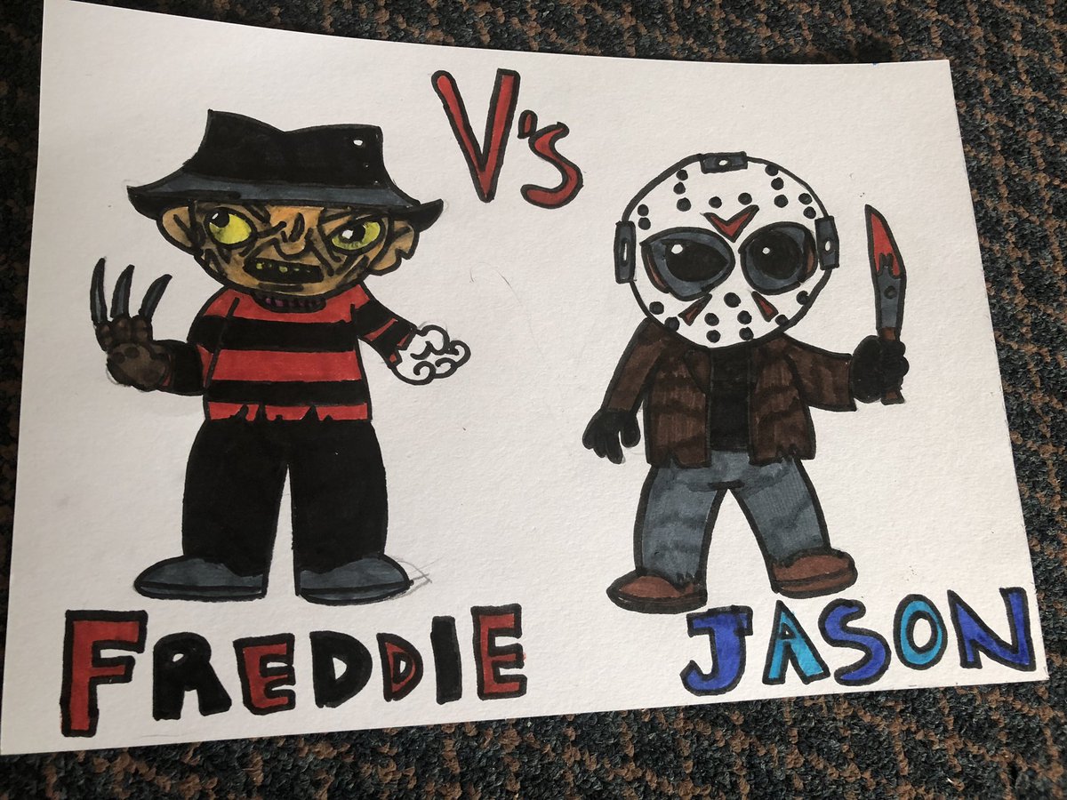 carlottawannabe's tweet photo. Compete them in...awww arenโt the adorable when they are not killing you in your sleep or hatching you up as you have fun at camp ๐ #freddievsjason https://t.co/JpUwrQGqFQ