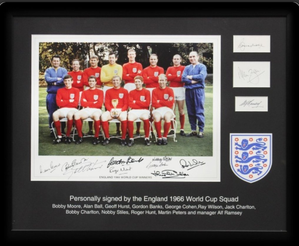 asksformasks's tweet photo. You can get your hands on this rare gift from the 1966 England team, signed by 11 of the players and manager Alf Ramsey, definitely not one to miss! Just one of the amazing prizes up for auction at the moment so head over to https://t.co/aw6DraXdzv #AsksForMasks https://t.co/zyYxkOSyxf