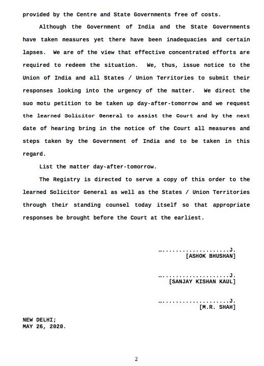 Breaking: Finally Supreme Court takes suo motu cognizance of the problems and miseries of migrant labourers who are stranded in different parts of the country