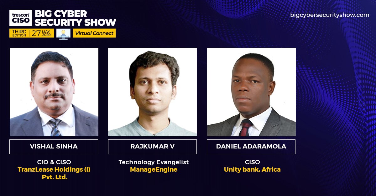 TresconMENA's tweet photo. Meet our Speakers at #BCSS2020
▪ Vishal Sinha
▪ Rajkumar V
▪ Daniel Adaramola
One day to go!
Apply here to attend: https://t.co/5zsWRVGi03
#cybersecurity #hacking #security #technology #hacker #infosec #tech #ethicalhacking #programming #linux #hacker @manageengine https://t.co/aoRNAGGBeA