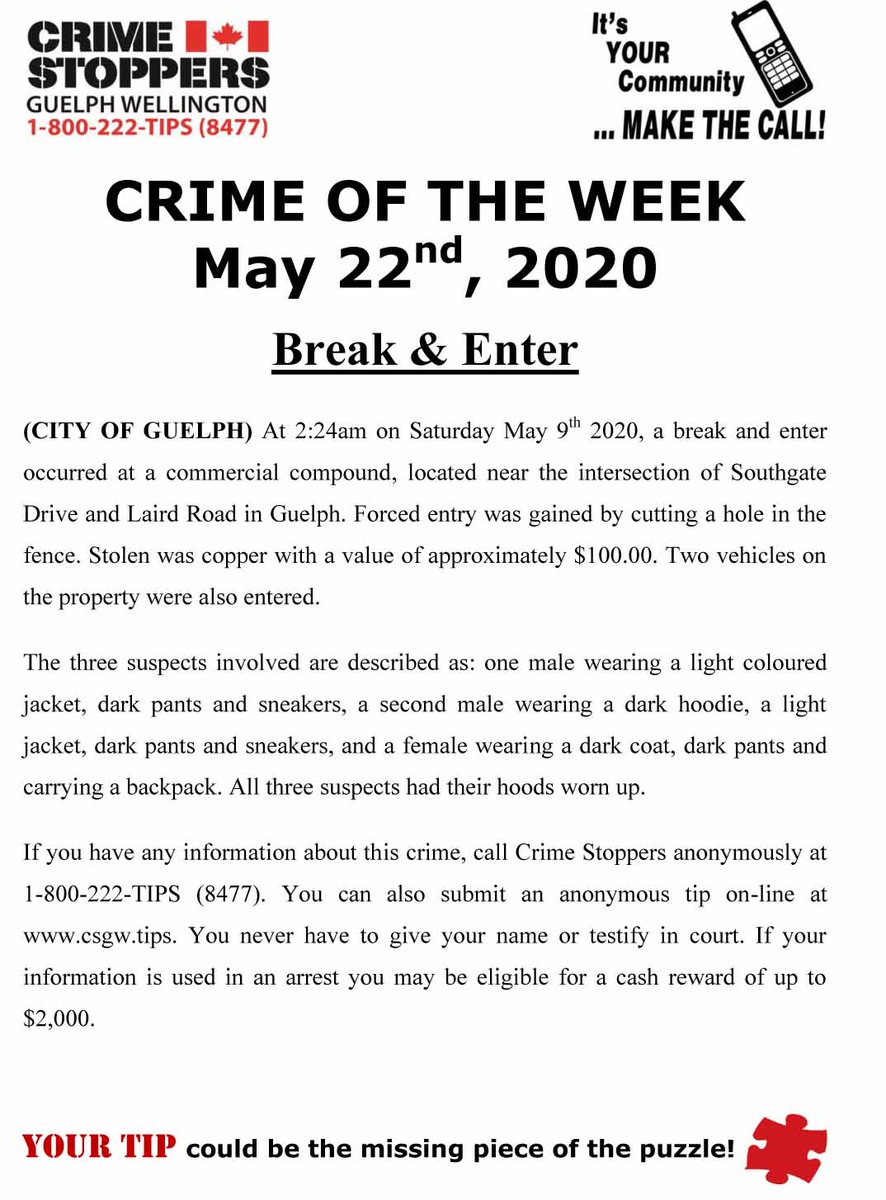 CSGWtips's tweet photo. Do these suspect descriptions sound familiar to you? Let's protect #Guelph businesses from damage &amp; theft like this. 1-800-222-TIPS https://t.co/GwESPDvBuF #sayithere #CSGWCOW https://t.co/eF7WhN3MVZ