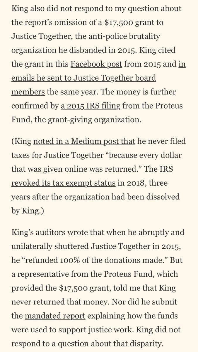 In 2019, Shaun assembled his friends to co-sign a report re: his fundraising. They either willingly participated in a lie or just didn’t care to check the details.Shaun *did not* return the $ from Justice Together — where’d the grant money go? Where did the $10k from  @dss go?