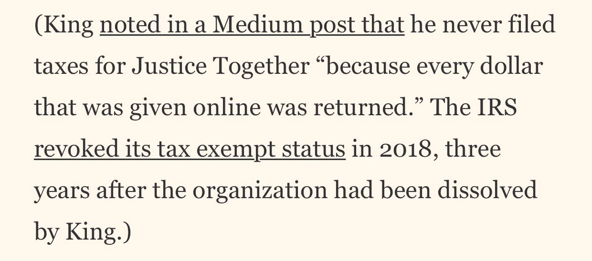I also noted that Shaun never filed taxes for Justice Together. In his reply, he said he didn’t file taxes because he returned the money. Now, cmon. First off, he didn’t return the money. And second, that is not how taxes work.