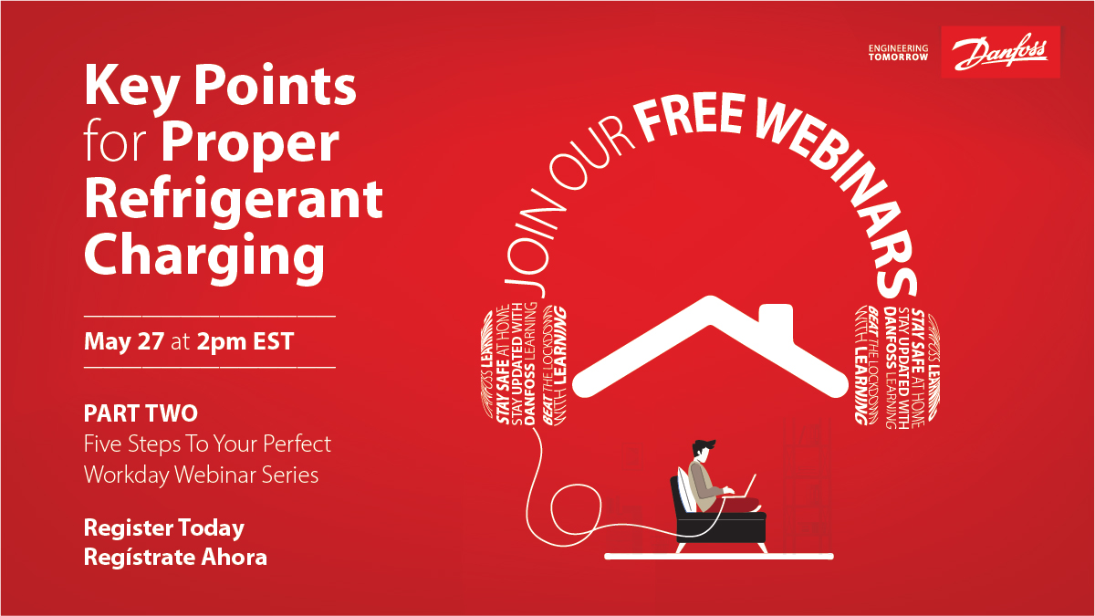 DanfossCoolUS's tweet photo. Now's the time to register for our #webinar 🚨tomorrow!🚨 At 2pm EST, @Danfoss_Jamie will spotlight what you NEED to know to identify, perform and troubleshoot proper #refrigerant charge. #HVACRtraining #Learnfromhome https://t.co/K2e8soMPGJ https://t.co/f8Fb9Y1gjb