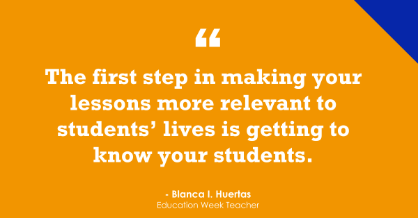 Larryferlazzo's tweet photo. "Ways to Make Lessons 'Relevant' to Students' Lives" is NEW Ed Week post with @bhuertas80 https://t.co/ipuzkidzFp https://t.co/529YoZ963K