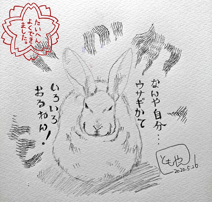 シュールなウサギさん。
自分で描いときながら雰囲気私に似てるかも…(;'∀`)
動物って昔からあんまり描かなかったなぁ…
きっかけをありがとうございます。
#鉛筆画 
#イラスト 