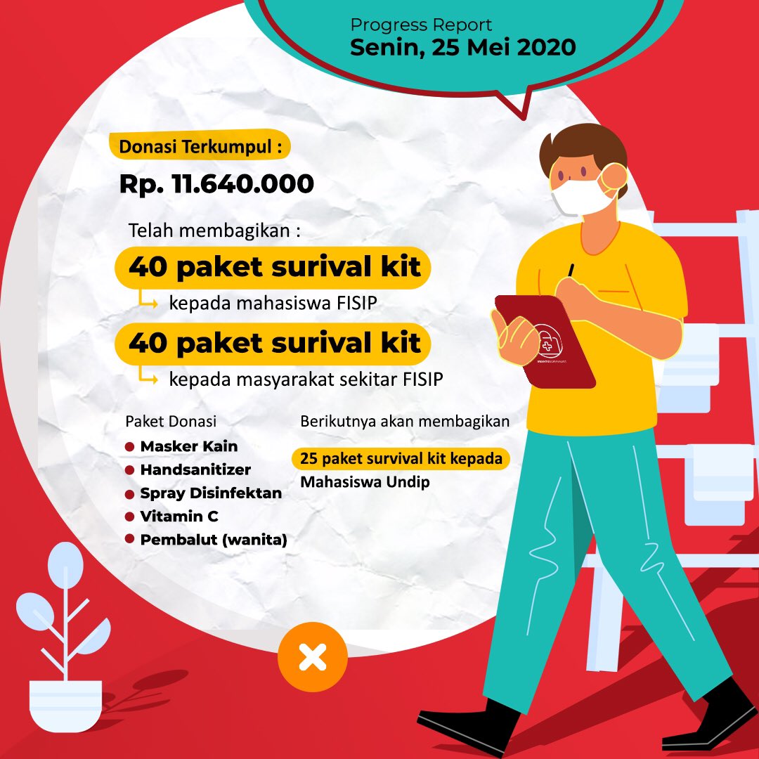 bantusurvkit's tweet photo. [PROGRESS REPORT]

Per tanggal 25 Mei 2020, sebanyak 80 paket #BantuSurvivalKit telah tersalurkan.

#BantuKawan
#CommUndip
#SocialCampaign https://t.co/oX6qLeVgGX