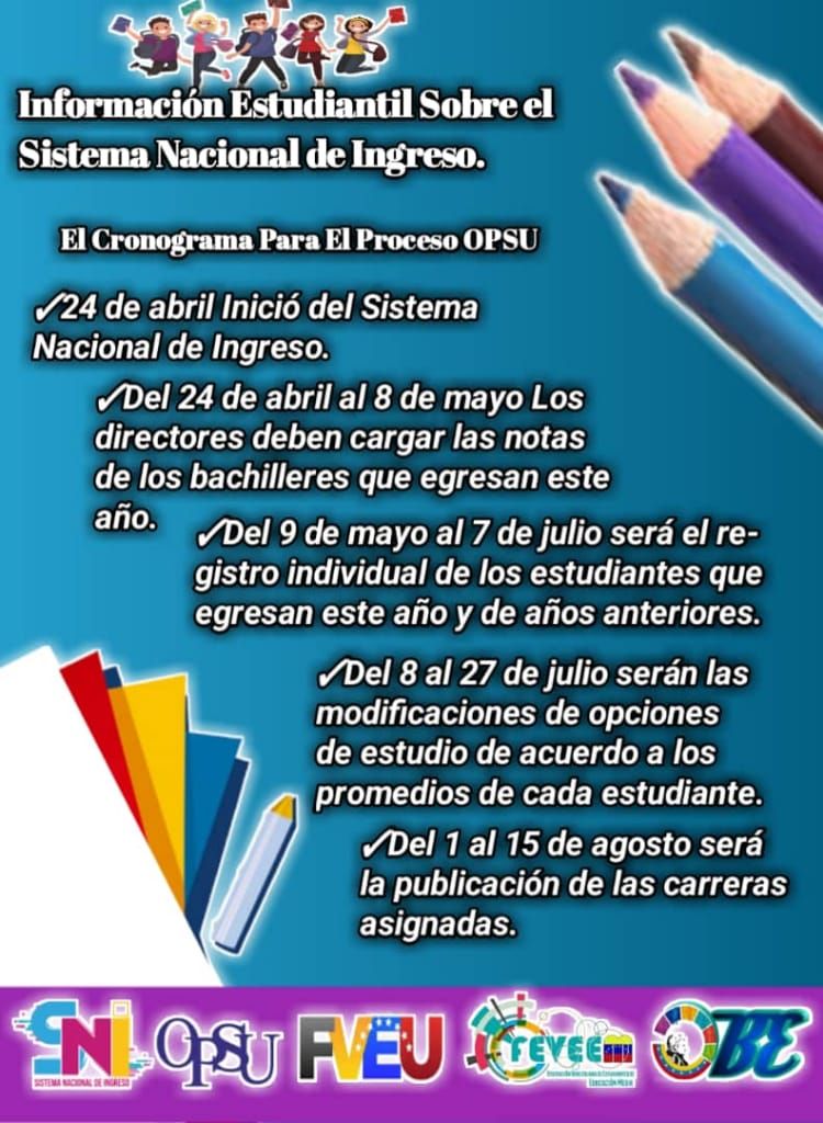 FundabitAragua's tweet photo. 📢 Epa!!! 

No te quedes sin registrar en el Sistema Nacional de Ingreso #SNI2020 #OPSU 

Si estás estudiando 5° Año o ya eres egresado de la Educación Media y/o Técnica no esperes más para registrar tus opciones a la Educación Universitaria 📚

El futuro es tuyo!

@MPPEDUCACION https://t.co/n66bwzo9Lg