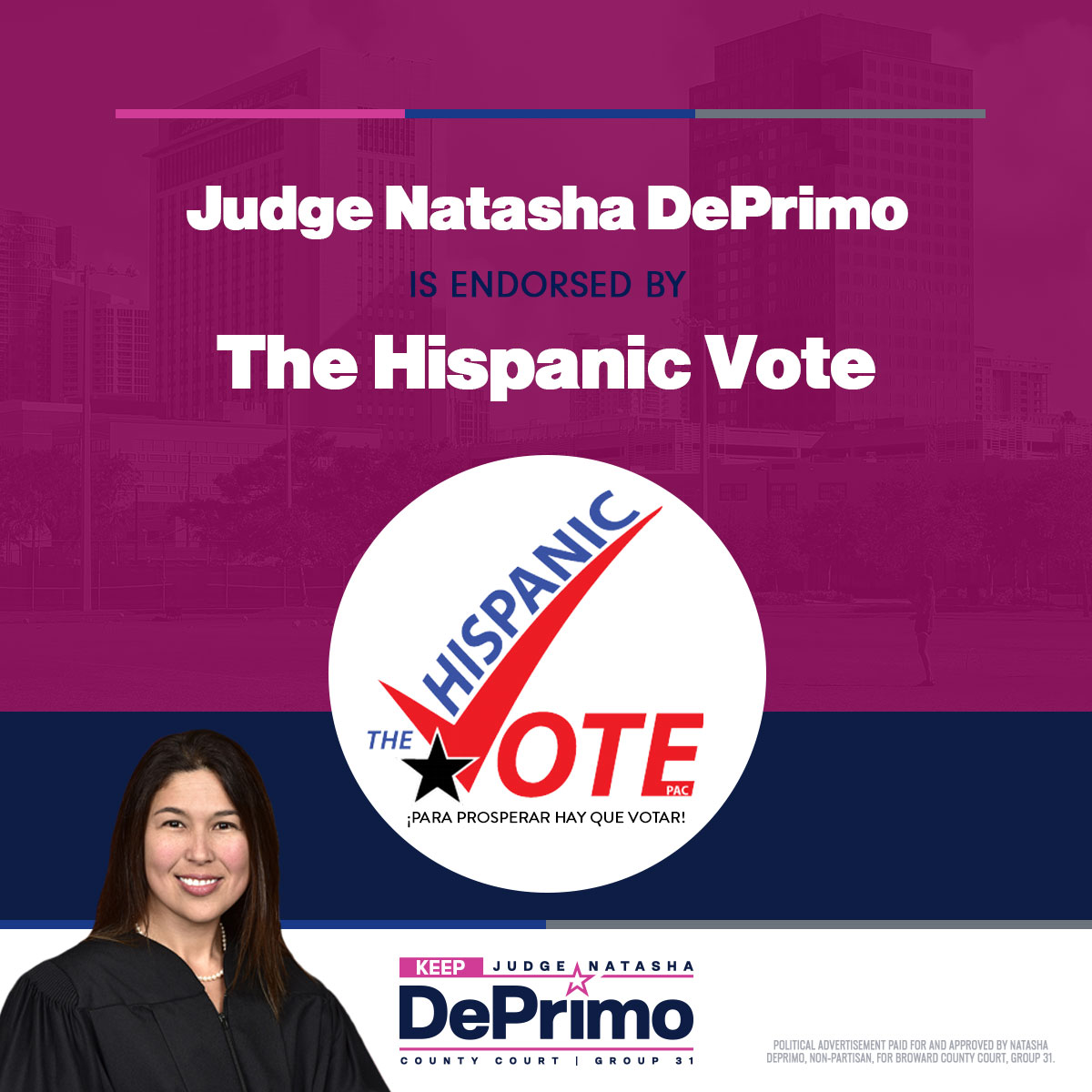 JudgeDePrimo's tweet photo. The Committee to Keep Judge DePrimo is proud to announce that Judge DePrimo has been endorsed by @hispanicvotepac!

Judge DePrimo is grateful for their support and all their work educating voters and engaging leaders throughout our community. https://t.co/CkWuytUPF3