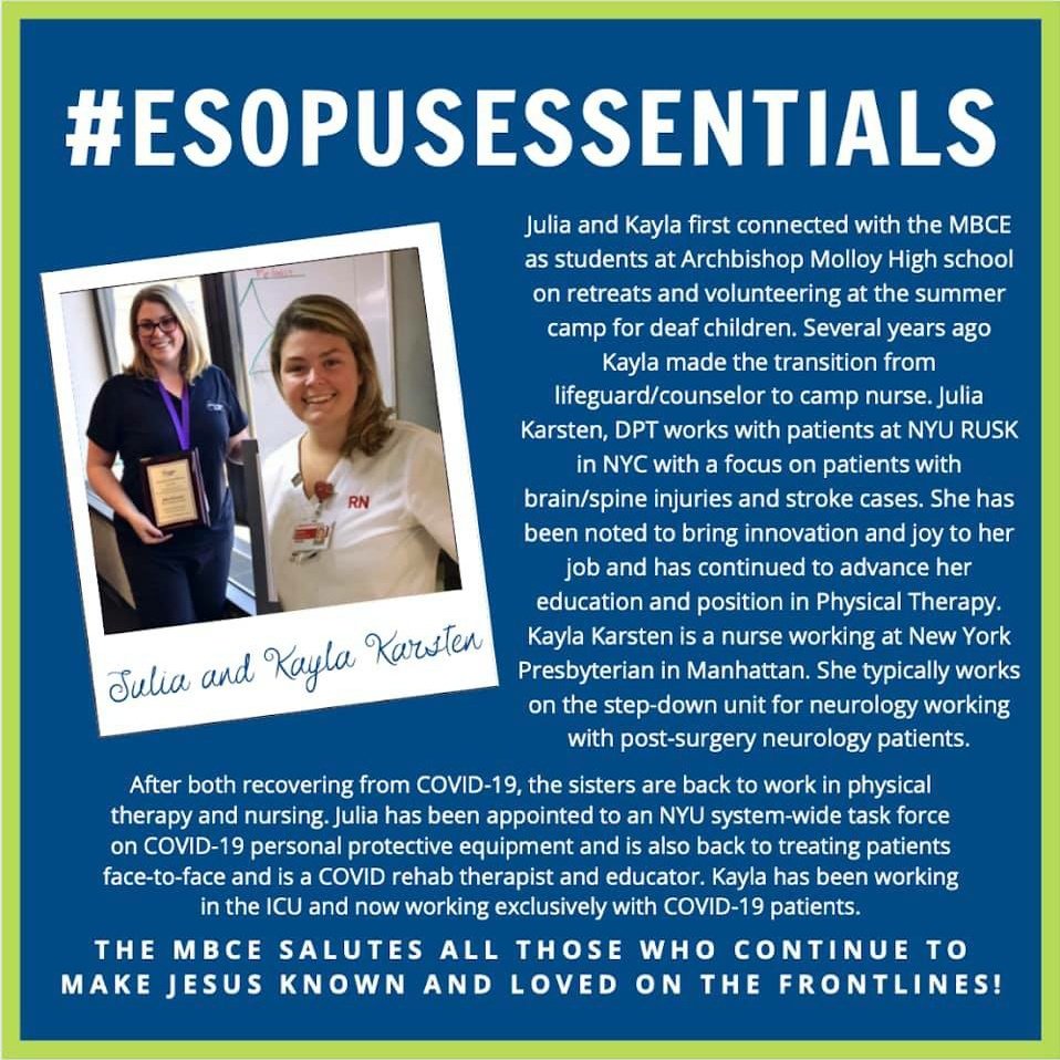 Congrats to Julia Karsten '09 and Kayla Karsten '12 on being featured in the <a href="/MBCEsopus/">Marist Brothers Center at Esopus</a> campaign #EsopusEssentials honoring essential workers. Thank you for all of your efforts to help others! #StannerSpirit #StannerPride #StannerStrong #MolloyHS