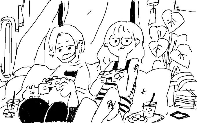 インスタでも募集したので描いてみました。 お題:「ゲームしてる風景とか書いて欲しいです?」 
お題のリクエストはこちらから https://t.co/Wk4aBKwNrB #アルペイント @alu_inc 