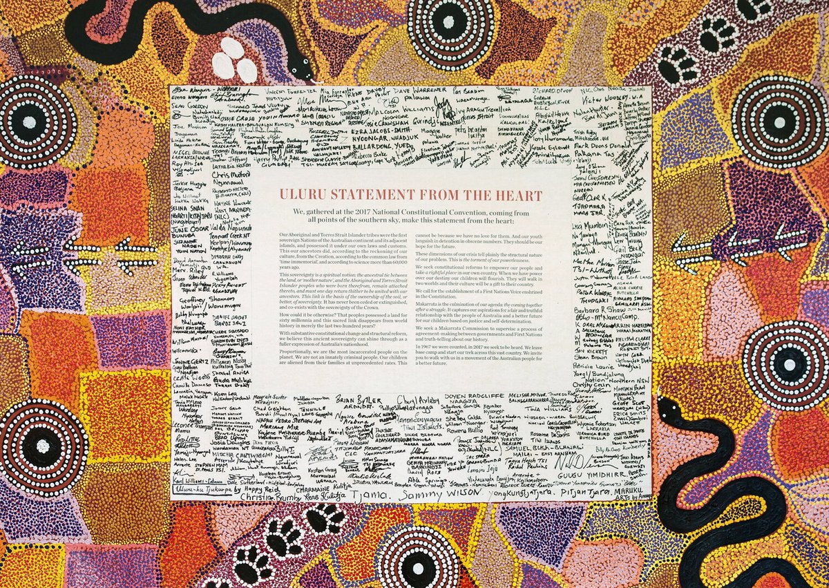 ThePortico's tweet photo. Today @ThePortico recognises the 3rd anniversary of The #UluruStatement from the Heart. View our exhibition: https://t.co/asuAm7VFnk & a film from the First Nations National Constitutional Convention: https://t.co/ltPtRVYZTq #Cook250 #VoiceTreatyTruth #FirstNationsAustralia https://t.co/Ye7lgscBrh