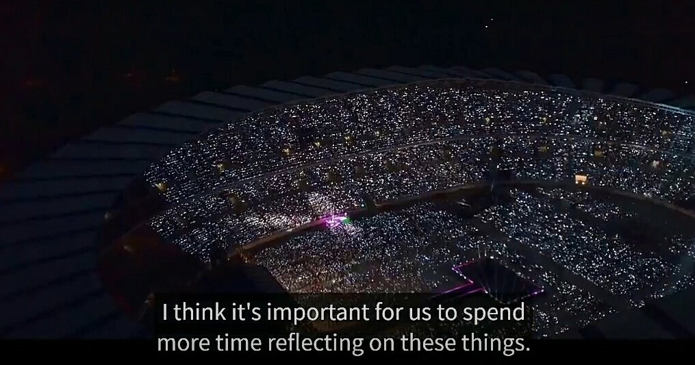mygbebe's tweet photo. "It doesn't belong to anyone. It's like an imaginary, momentary rainbow. It's going to dissapear someday, so we have to stay humble and reflect on ourselves. I think it's important for us to spend more time reflecting on these things." - Namjoon https://t.co/Afgat9iT7f