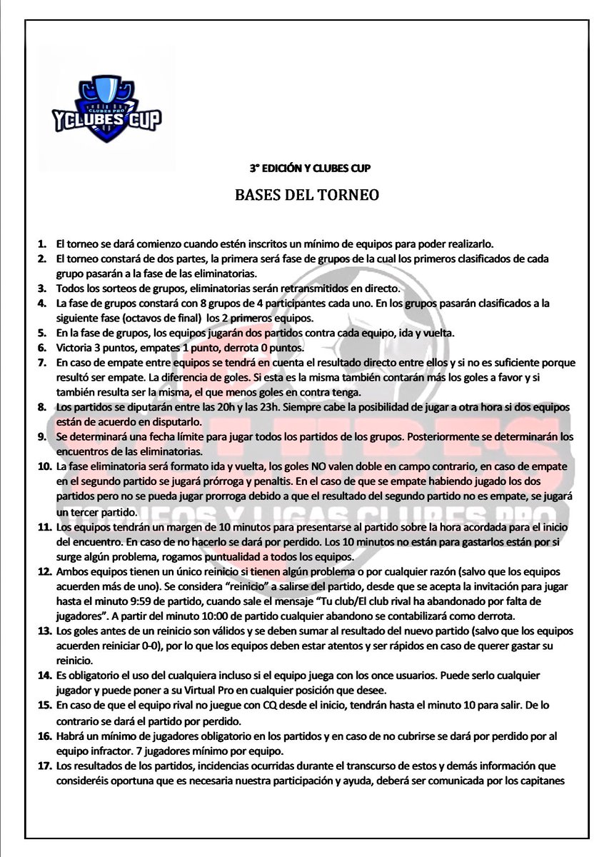 YClubes's tweet image. ¡Bases torneo! ¡Importante leerlo si estáis interesados! Torneo Clubes Pro