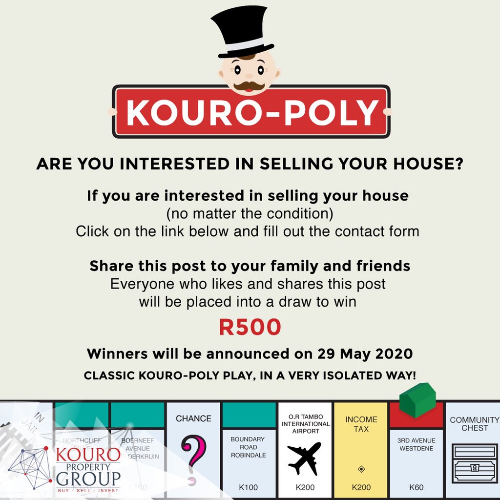 KouroProperty's tweet photo. Only a few days left to enter! 🚨
Do you have a property that you are wanting to sell -Irrespective of the condition? Click on the link below to fill out a contact form 🏡 https://t.co/qIscvhzc7n
#property #house #home #buy #sell #wewillhelpyou #contactus #link #monopoly #kouro https://t.co/49O0C8lrti