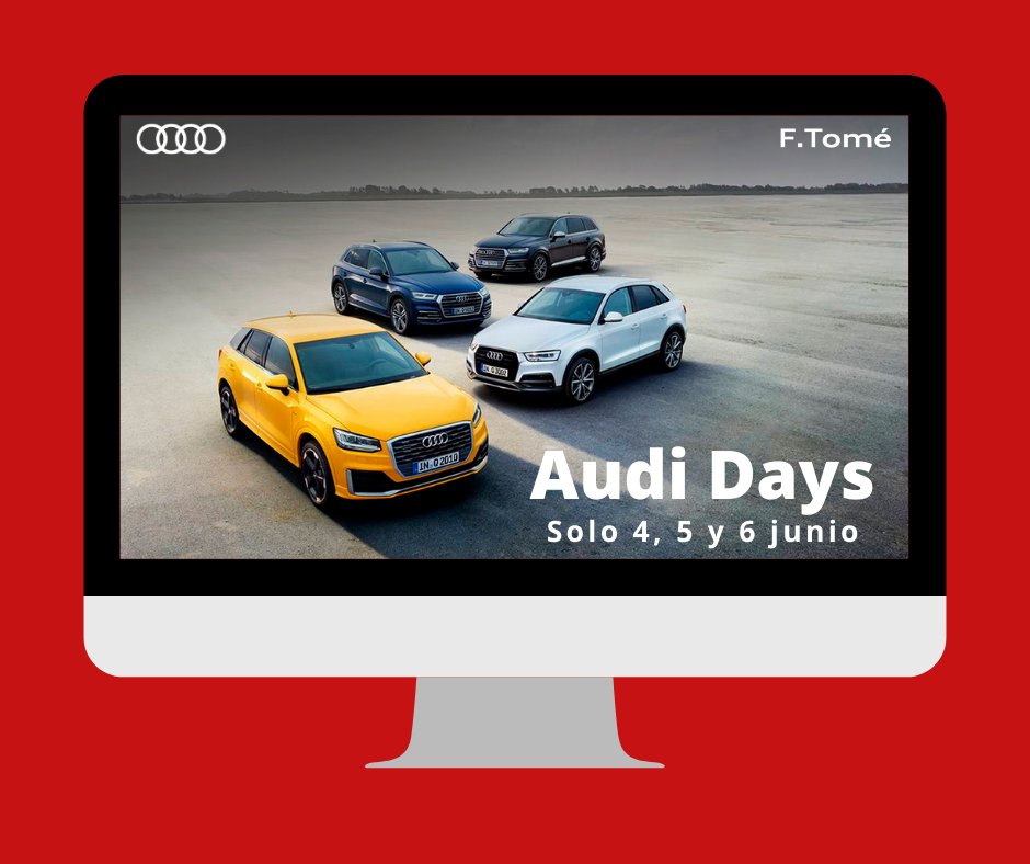GrupoFTOME's tweet photo. Lo estabas esperando... llegan los #AudiDays para reestrenar tu #AudiSelectionPlus con las mejores condiciones. Solo 4,5 y 6 de junio. ¿Te apuntas al Evento Online o Presencial? https://t.co/qtHnX5JgBq