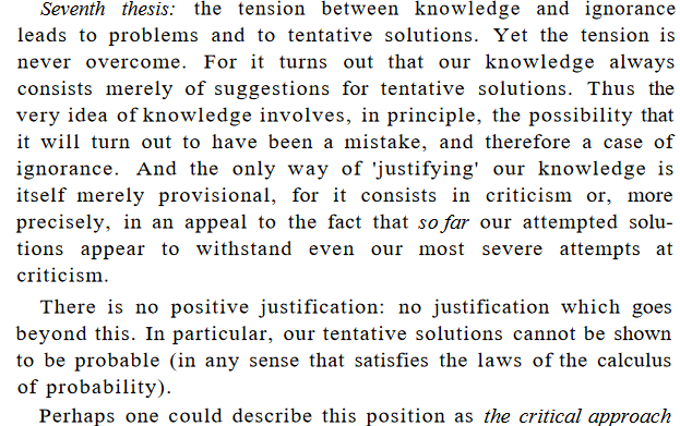 A short thread on Popper's most mature ideas on objectivity, w/ particular focus on the social sciences (mostly for future reference). First a recap on the fallibility of knowledge and severe testing/criticism as the only viable method of justification 1/n