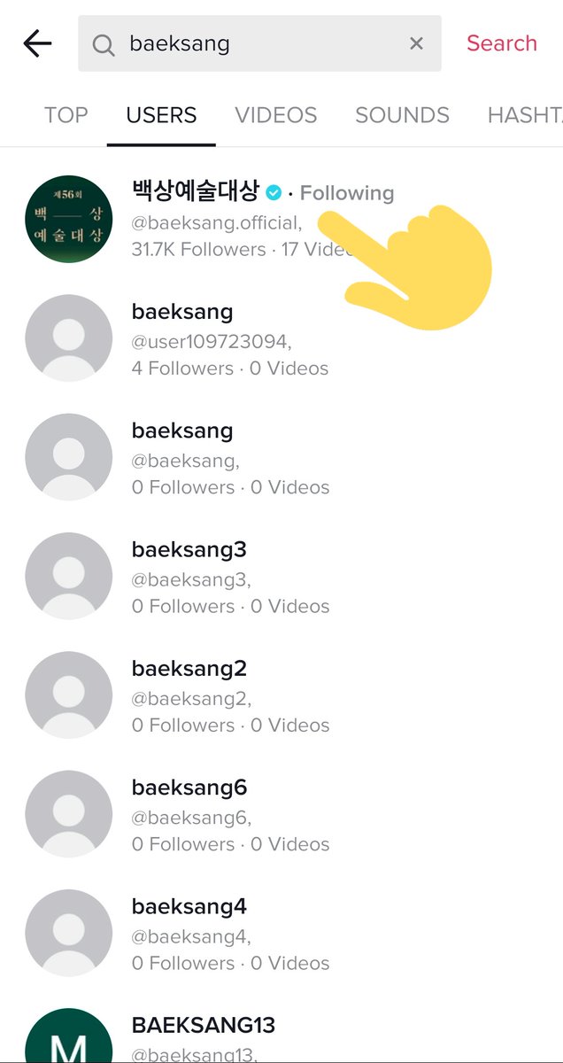 3. Then go to the Baeksang Account and follow them