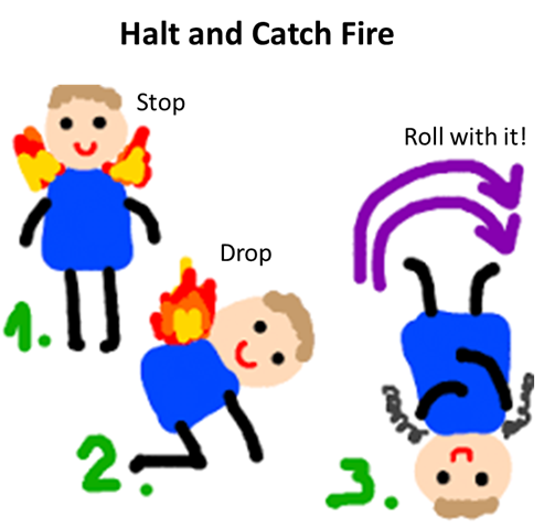 “Halt and Catch Fire” was originally an idiom, referring to anything one had done to a computer cause the CPU to fry itself. Later, several developers created HCF Opcode that forced the system to halt (WO damaging hardware) and it would require a restart to continue working.9/9