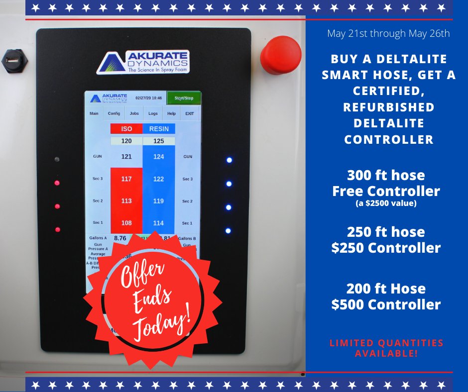 AkurateDynamics's tweet image. LAST DAY!  Contact us today to purchase your Deltalite Hoses and get a Certified, Refurbished Deltalite Controller.

DM or email info@akuratedynamics.com

#akuratedynamics #sprayfoam #sprayfoamequipment