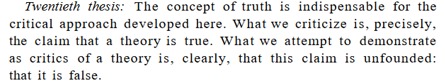 Truth is a regulative idea: We have to have a concept of truth (i.e. it cannot be reduced to some pragmatic substitute), but it does not apply to theoretical claims. 11/n