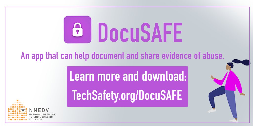 nnedv's tweet photo. Survivors can use our free #DocuSAFE app to collect documentation, identify patterns in abusive behaviors, help with safety planning, and share with others if seeking legal assistance. Learn more before you download: https://t.co/p5P6czFM3b https://t.co/jMnlrr26xM