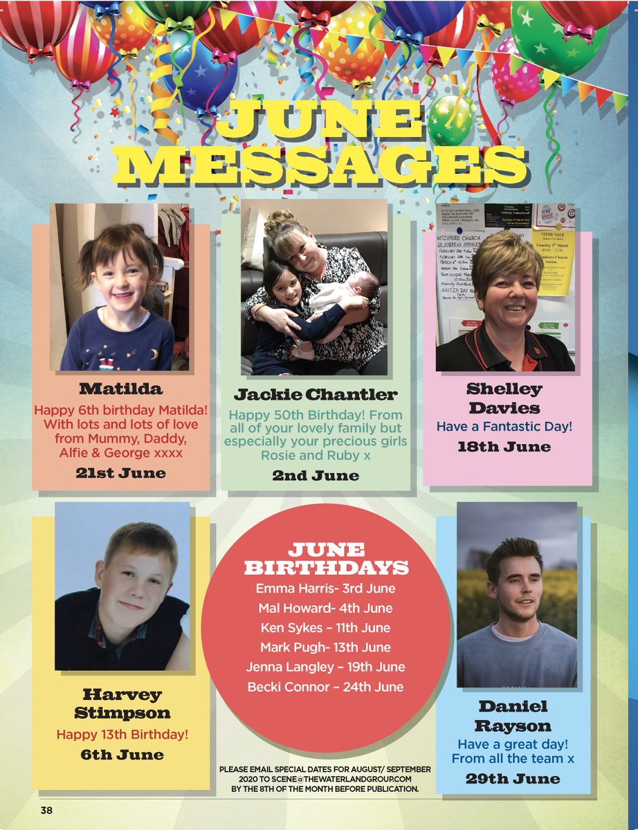 Fen_SCENE's tweet photo. June Messages
Don't forget to send in your Birthday messages to have them included in our next issue.
email: scene@thewaterlandgroup.com
#Ely #Chettisham #Coveney #Haddenham #LittleDownham #LittleThetford #Mepal #Pymoor #Stretham #Sutton #WayHead #WardyHill #Wicken #Witchford https://t.co/GZoagQjCzq