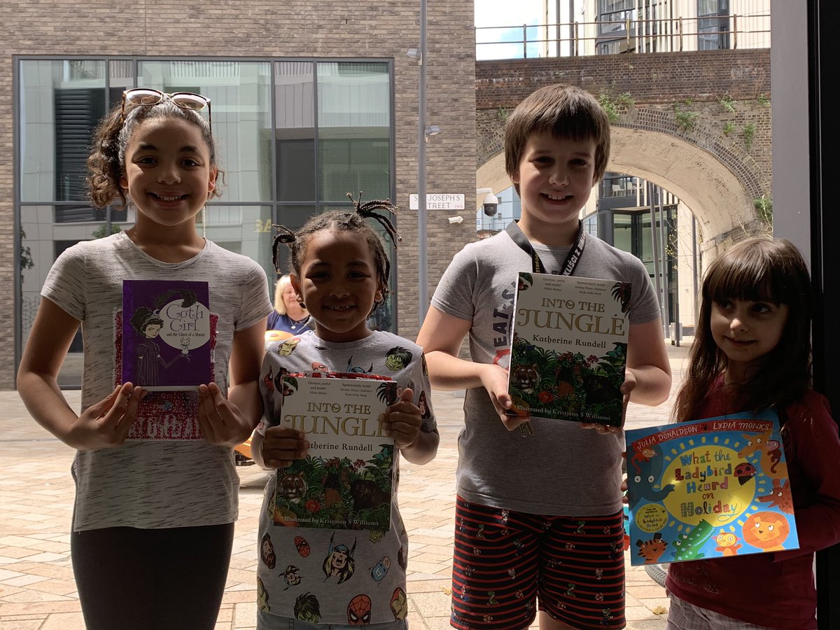 Happy smiley pupils collecting new books as donated by @giveabookorg #thanks #halftermreading #welovereading