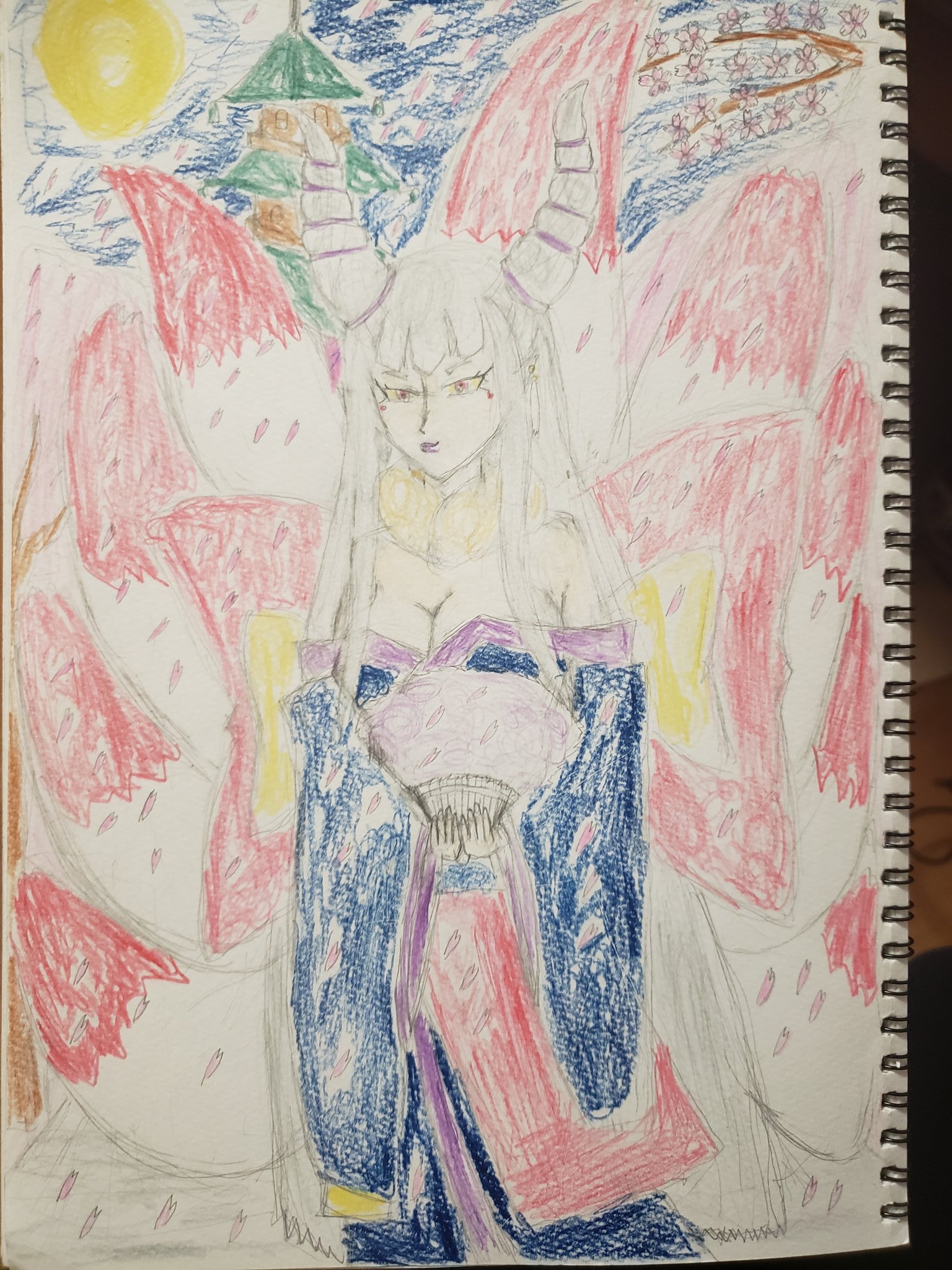 ট ইট র 有人 花舞う夜で 妖怪ウォッチ 鬼太郎のイラスト 今回は和風妖怪という事で妖怪ウォッチシャドウサイドに登場する幻魔 義経 と大逆の四将の一人である妖狐 玉藻前 を描きました 和風妖怪は桜が似合いそうなので桜吹雪を背景にしました ゲゲゲの