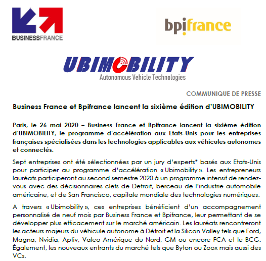 BpifrancePresse's tweet photo. La sixième édition d'#Ubimobility est lancée ! Bravo aux 7 nouveaux lauréats 👏 #mobility #driving
👉https://t.co/vUTGdY2ZE3 https://t.co/8VZJNkjFfH