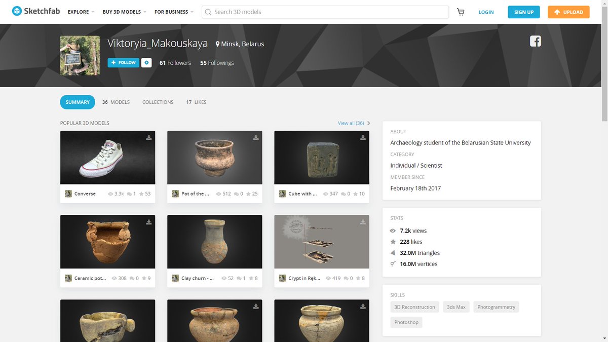8/12 Viktoryia Makouskaya Archaeology student of the Belarusian State University who makes 3D scans created as part of her studies available for download under open licenses. https://sketchfab.com/Viktoryia_Makouskaya  #openglam  #openglamtf