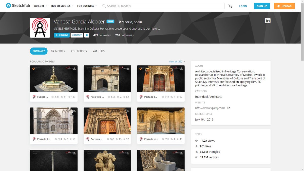 4/12 Vanesa Garcia Alcocer is an architect & researcher makes 3D scans of historical architecture available for download. Such 'objects' exist in no other historical collection. https://sketchfab.com/vgarq.com  https://www.vgarq.com/   #openglam  #openglamtf