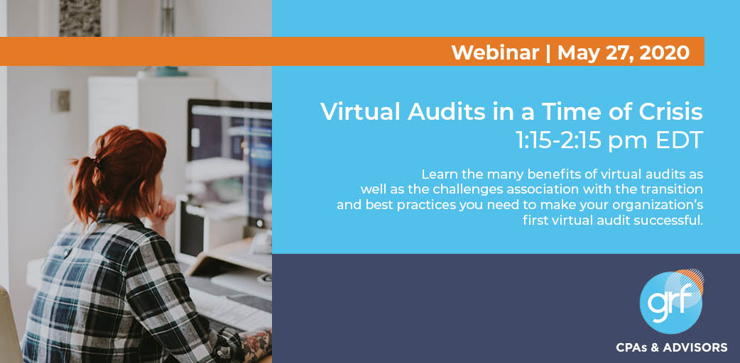 GRFCPAs's tweet photo. There is still time to register for tomorrow's #virtualaudits webinar hosted by @FARRoundtable! GRF's speakers will discuss the many benefits of virtual audits for #nonprofits and the best practices you need to make your first virtual audit a success! https://t.co/h5w8s6QPe9 https://t.co/yczp1wJHBC