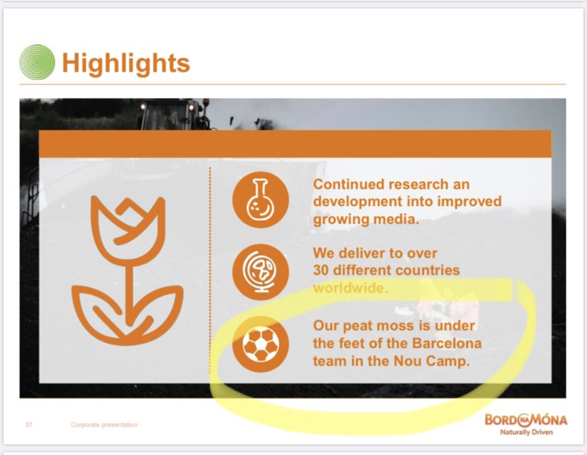 This points to another big issue, which is demand for peat. Peat extraction in  - with major climate & biodiversity impacts - is driven by demand from horticulture (domestic & commercial), for use as fuel, for animal bedding, even for football pitches like  @FCBarcelona’s! 14/